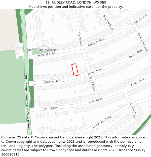 19, AUDLEY ROAD, LONDON, W5 3ES: Location map and indicative extent of plot