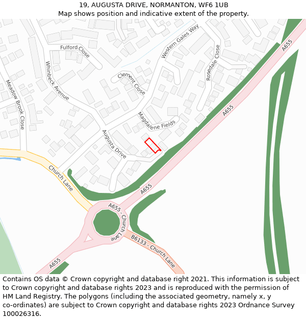 19, AUGUSTA DRIVE, NORMANTON, WF6 1UB: Location map and indicative extent of plot