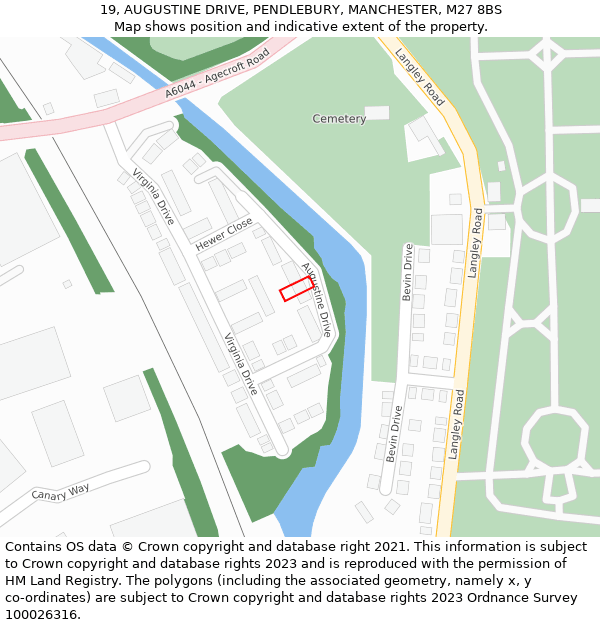 19, AUGUSTINE DRIVE, PENDLEBURY, MANCHESTER, M27 8BS: Location map and indicative extent of plot