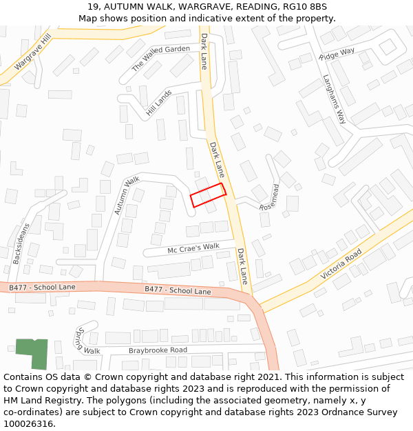 19, AUTUMN WALK, WARGRAVE, READING, RG10 8BS: Location map and indicative extent of plot
