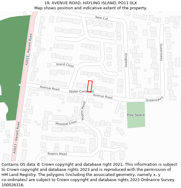 19, AVENUE ROAD, HAYLING ISLAND, PO11 0LX: Location map and indicative extent of plot