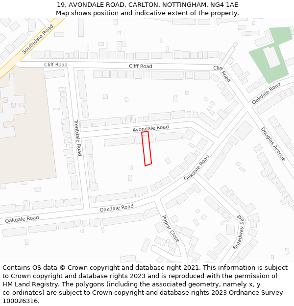 19, AVONDALE ROAD, CARLTON, NOTTINGHAM, NG4 1AE: Location map and indicative extent of plot