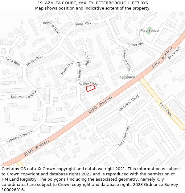 19, AZALEA COURT, YAXLEY, PETERBOROUGH, PE7 3YS: Location map and indicative extent of plot