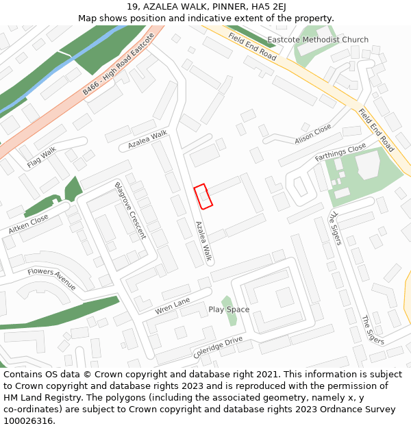 19, AZALEA WALK, PINNER, HA5 2EJ: Location map and indicative extent of plot