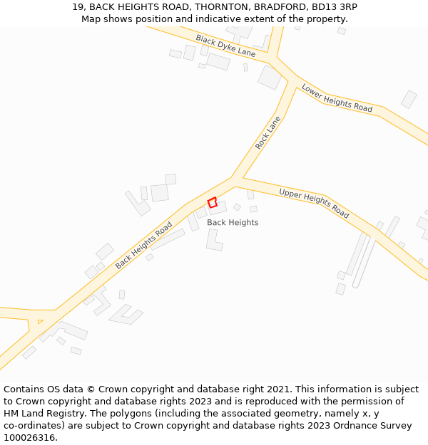 19, BACK HEIGHTS ROAD, THORNTON, BRADFORD, BD13 3RP: Location map and indicative extent of plot