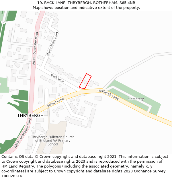 19, BACK LANE, THRYBERGH, ROTHERHAM, S65 4NR: Location map and indicative extent of plot