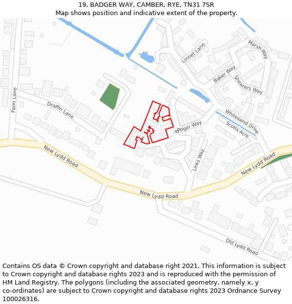 19, BADGER WAY, CAMBER, RYE, TN31 7SR: Location map and indicative extent of plot