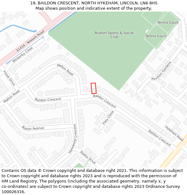 19, BAILDON CRESCENT, NORTH HYKEHAM, LINCOLN, LN6 8HS: Location map and indicative extent of plot