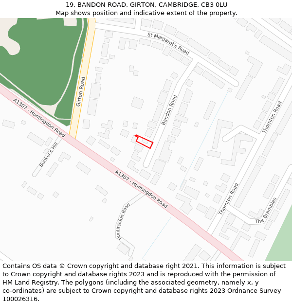 19, BANDON ROAD, GIRTON, CAMBRIDGE, CB3 0LU: Location map and indicative extent of plot
