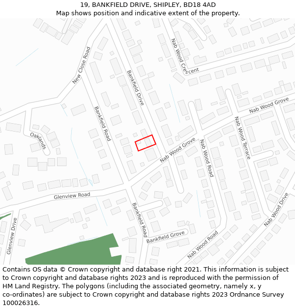 19, BANKFIELD DRIVE, SHIPLEY, BD18 4AD: Location map and indicative extent of plot