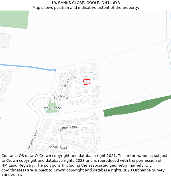 19, BANKS CLOSE, GOOLE, DN14 6YR: Location map and indicative extent of plot