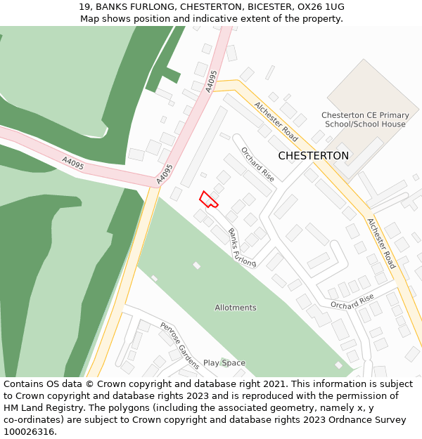 19, BANKS FURLONG, CHESTERTON, BICESTER, OX26 1UG: Location map and indicative extent of plot