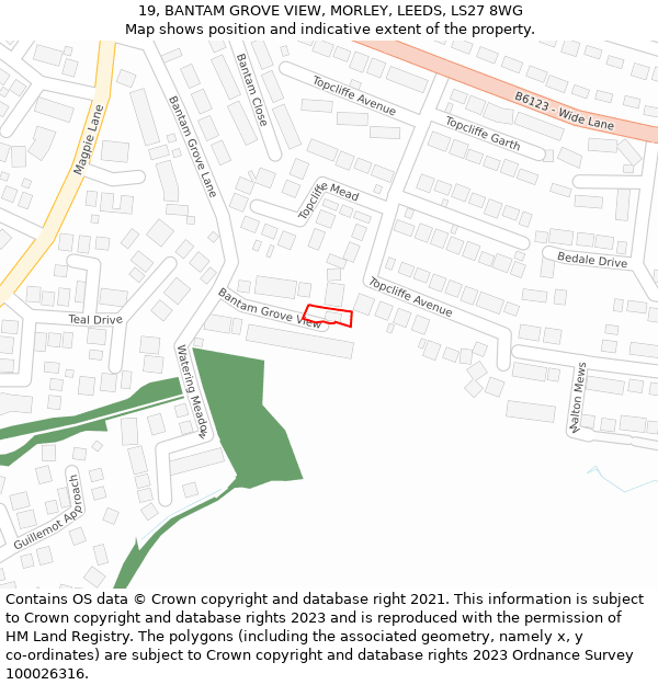 19, BANTAM GROVE VIEW, MORLEY, LEEDS, LS27 8WG: Location map and indicative extent of plot