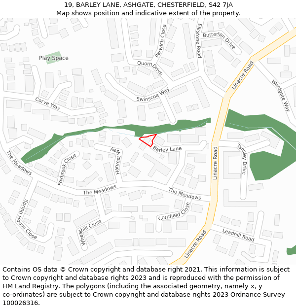 19, BARLEY LANE, ASHGATE, CHESTERFIELD, S42 7JA: Location map and indicative extent of plot