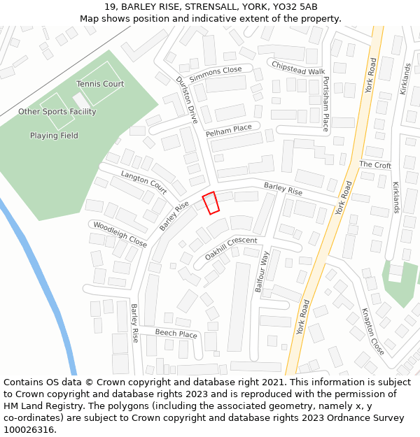 19, BARLEY RISE, STRENSALL, YORK, YO32 5AB: Location map and indicative extent of plot