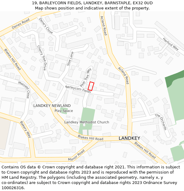 19, BARLEYCORN FIELDS, LANDKEY, BARNSTAPLE, EX32 0UD: Location map and indicative extent of plot