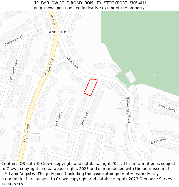 19, BARLOW FOLD ROAD, ROMILEY, STOCKPORT, SK6 4LH: Location map and indicative extent of plot