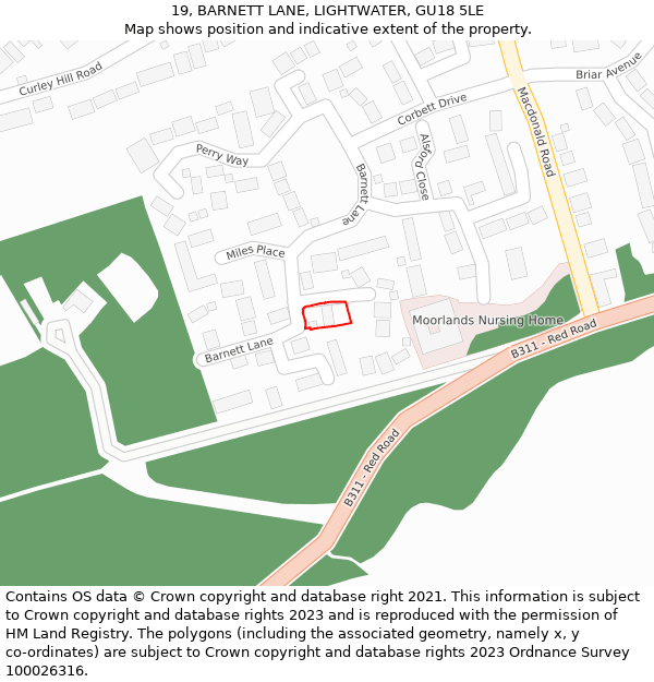 19, BARNETT LANE, LIGHTWATER, GU18 5LE: Location map and indicative extent of plot