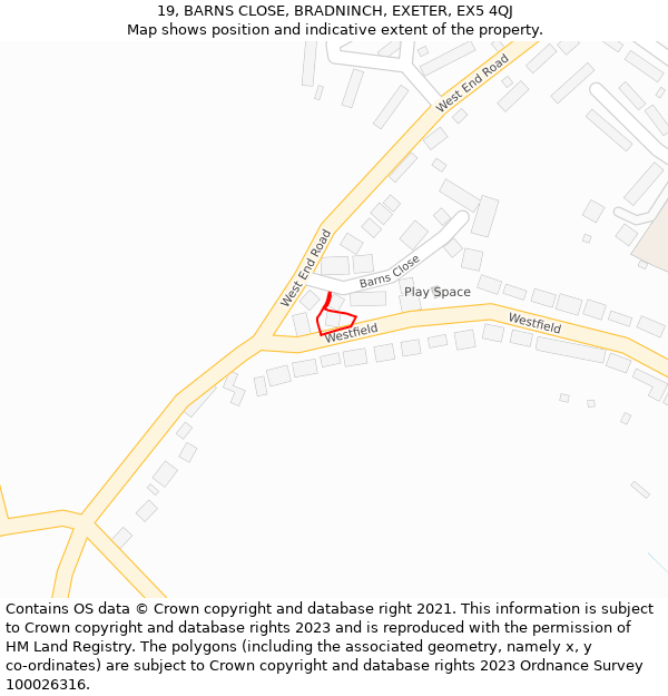 19, BARNS CLOSE, BRADNINCH, EXETER, EX5 4QJ: Location map and indicative extent of plot