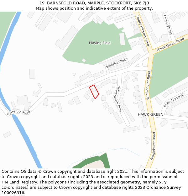 19, BARNSFOLD ROAD, MARPLE, STOCKPORT, SK6 7JB: Location map and indicative extent of plot