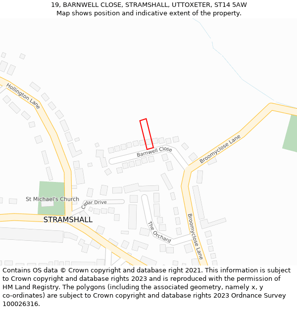 19, BARNWELL CLOSE, STRAMSHALL, UTTOXETER, ST14 5AW: Location map and indicative extent of plot