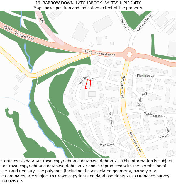 19, BARROW DOWN, LATCHBROOK, SALTASH, PL12 4TY: Location map and indicative extent of plot