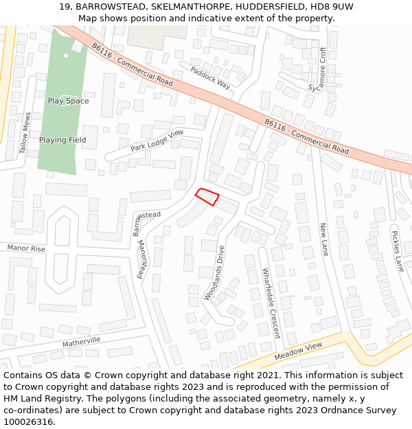 19, BARROWSTEAD, SKELMANTHORPE, HUDDERSFIELD, HD8 9UW: Location map and indicative extent of plot