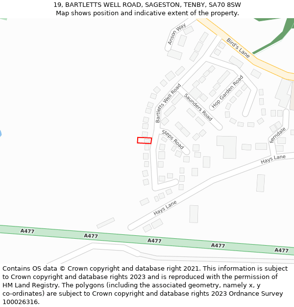 19, BARTLETTS WELL ROAD, SAGESTON, TENBY, SA70 8SW: Location map and indicative extent of plot