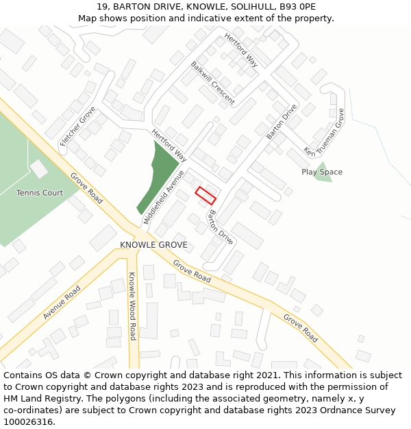 19, BARTON DRIVE, KNOWLE, SOLIHULL, B93 0PE: Location map and indicative extent of plot