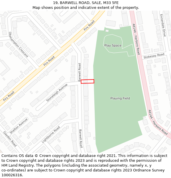 19, BARWELL ROAD, SALE, M33 5FE: Location map and indicative extent of plot