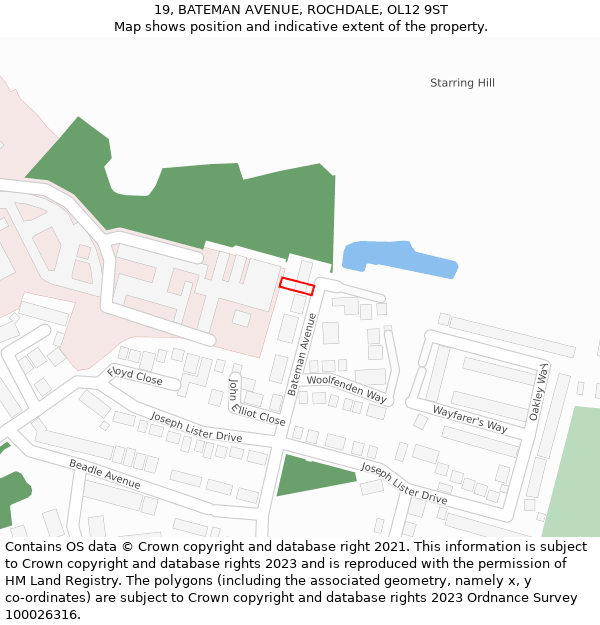 19, BATEMAN AVENUE, ROCHDALE, OL12 9ST: Location map and indicative extent of plot