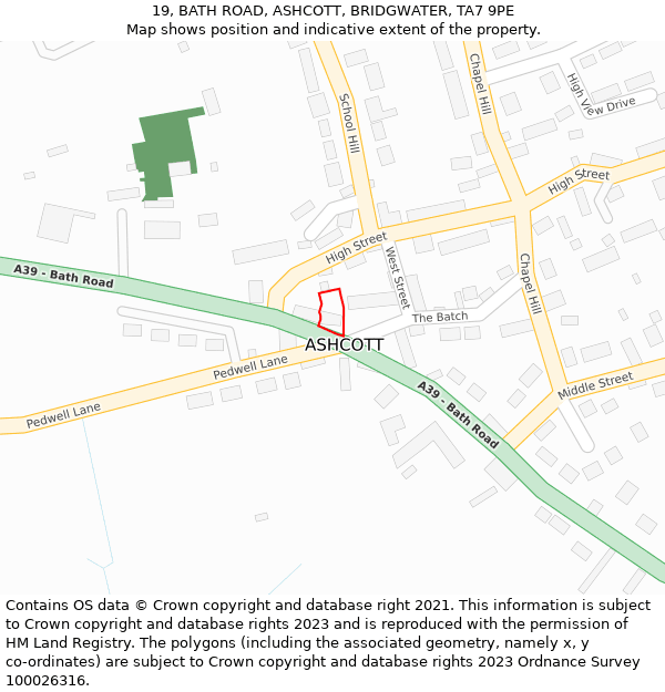 19, BATH ROAD, ASHCOTT, BRIDGWATER, TA7 9PE: Location map and indicative extent of plot