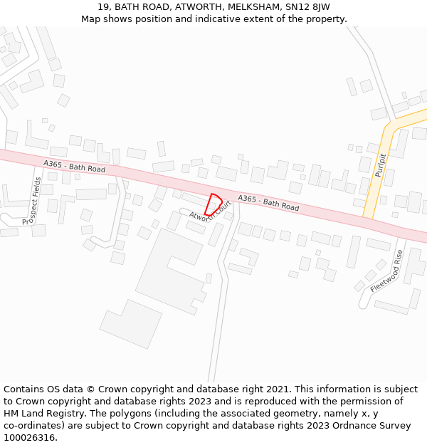 19, BATH ROAD, ATWORTH, MELKSHAM, SN12 8JW: Location map and indicative extent of plot