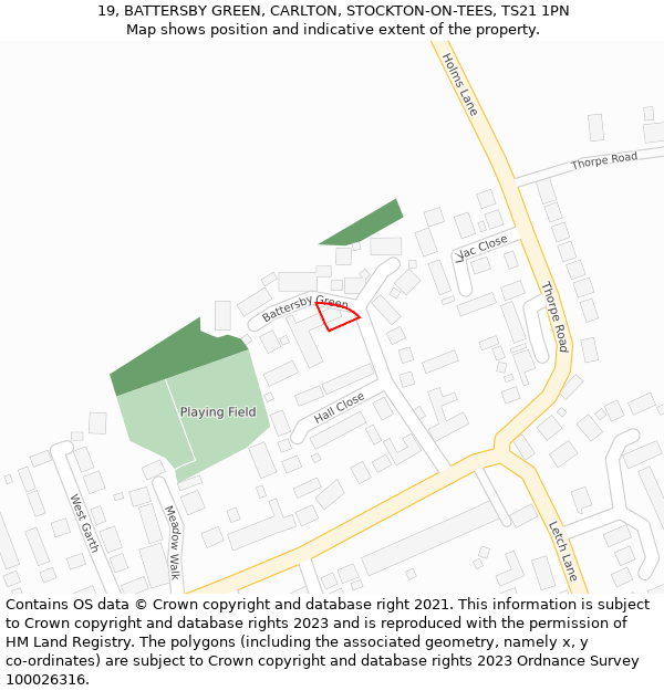 19, BATTERSBY GREEN, CARLTON, STOCKTON-ON-TEES, TS21 1PN: Location map and indicative extent of plot