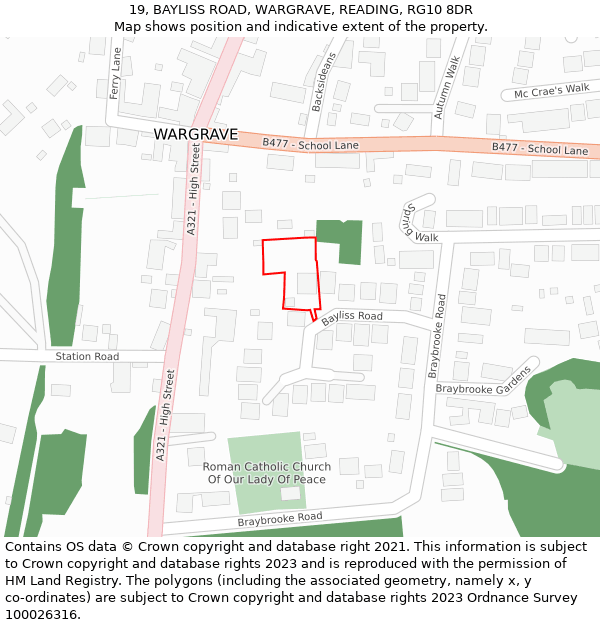 19, BAYLISS ROAD, WARGRAVE, READING, RG10 8DR: Location map and indicative extent of plot