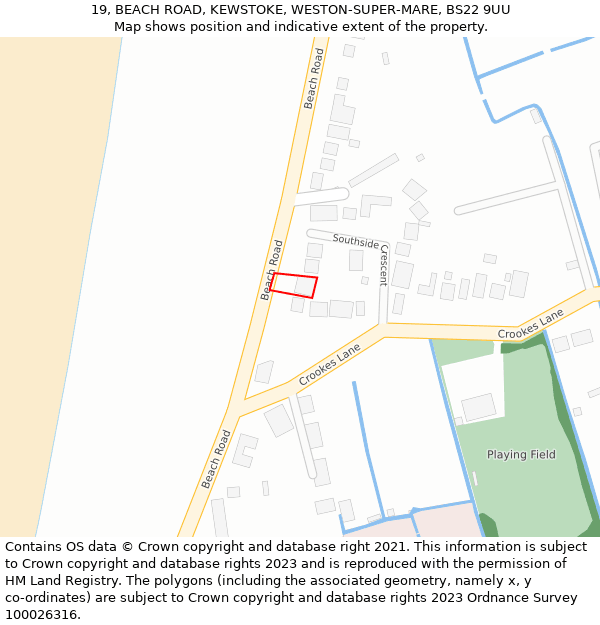 19, BEACH ROAD, KEWSTOKE, WESTON-SUPER-MARE, BS22 9UU: Location map and indicative extent of plot