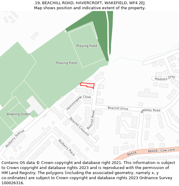 19, BEACHILL ROAD, HAVERCROFT, WAKEFIELD, WF4 2EJ: Location map and indicative extent of plot