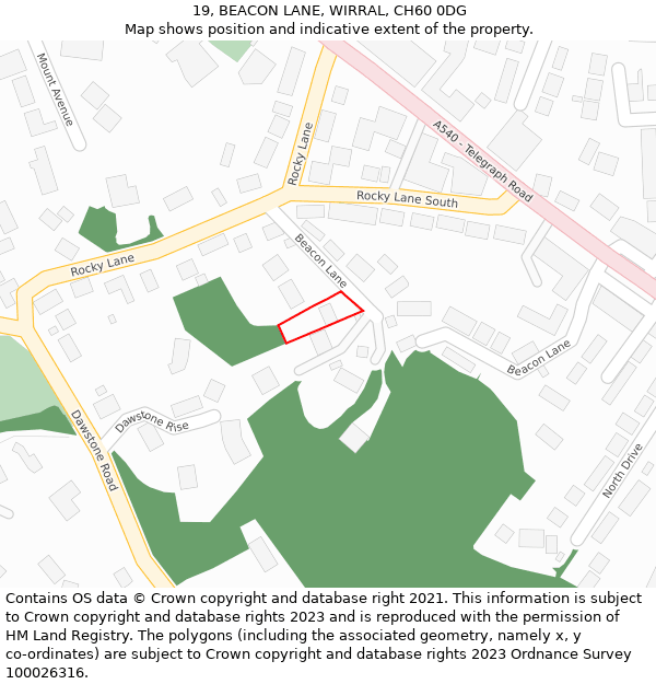 19, BEACON LANE, WIRRAL, CH60 0DG: Location map and indicative extent of plot