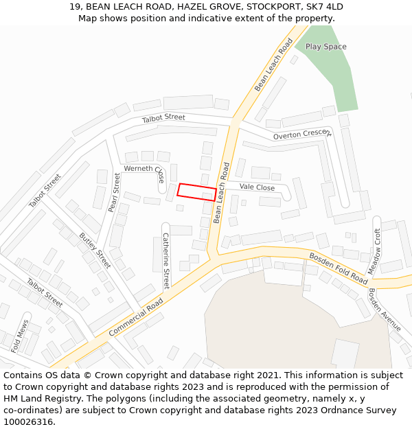 19, BEAN LEACH ROAD, HAZEL GROVE, STOCKPORT, SK7 4LD: Location map and indicative extent of plot