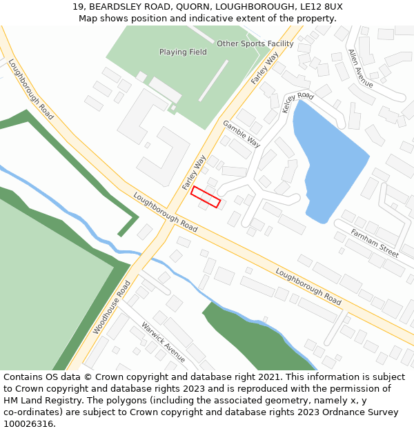 19, BEARDSLEY ROAD, QUORN, LOUGHBOROUGH, LE12 8UX: Location map and indicative extent of plot