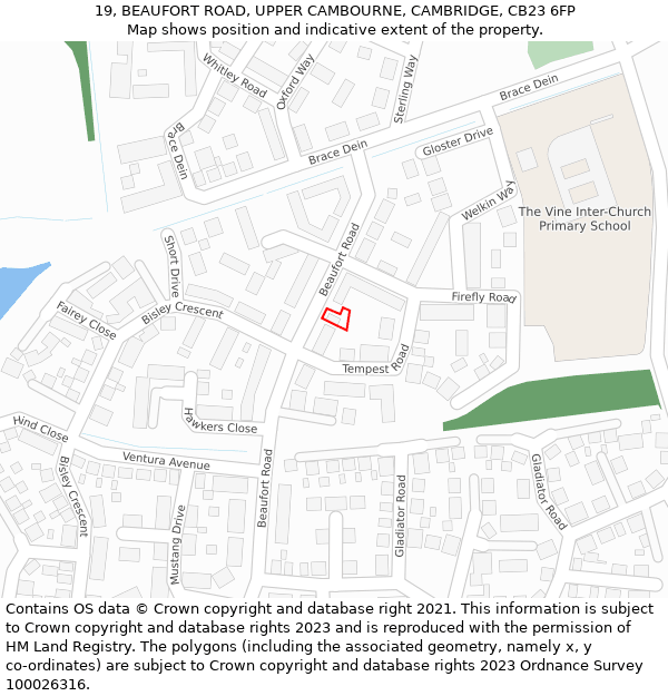 19, BEAUFORT ROAD, UPPER CAMBOURNE, CAMBRIDGE, CB23 6FP: Location map and indicative extent of plot