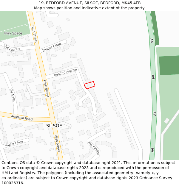 19, BEDFORD AVENUE, SILSOE, BEDFORD, MK45 4ER: Location map and indicative extent of plot