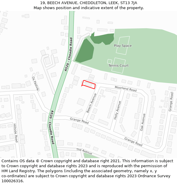 19, BEECH AVENUE, CHEDDLETON, LEEK, ST13 7JA: Location map and indicative extent of plot