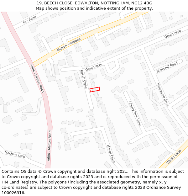 19, BEECH CLOSE, EDWALTON, NOTTINGHAM, NG12 4BG: Location map and indicative extent of plot