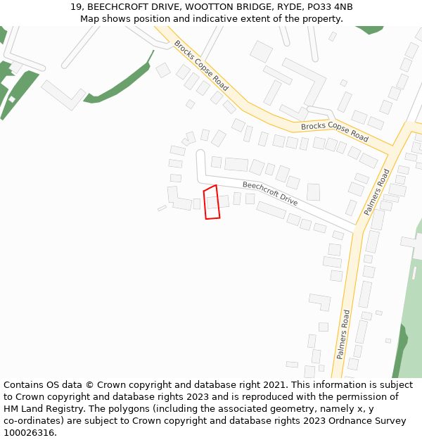 19, BEECHCROFT DRIVE, WOOTTON BRIDGE, RYDE, PO33 4NB: Location map and indicative extent of plot