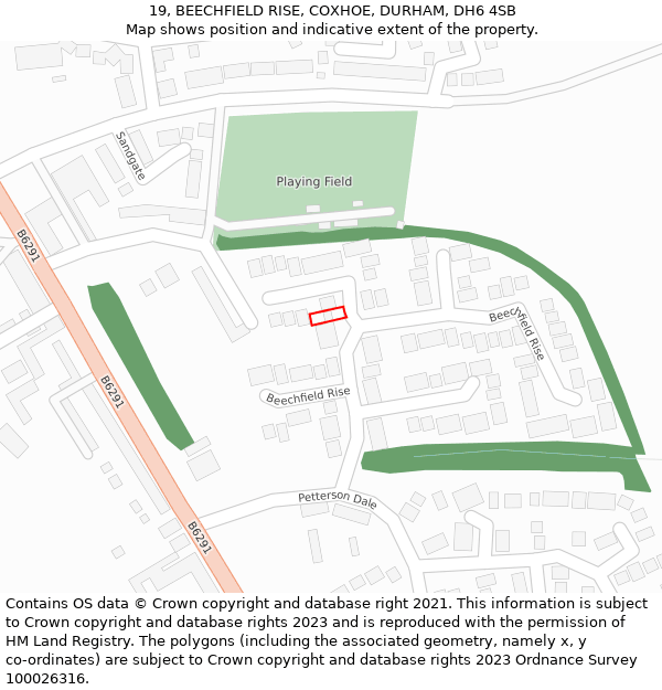 19, BEECHFIELD RISE, COXHOE, DURHAM, DH6 4SB: Location map and indicative extent of plot