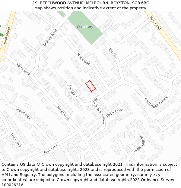 19, BEECHWOOD AVENUE, MELBOURN, ROYSTON, SG8 6BG: Location map and indicative extent of plot