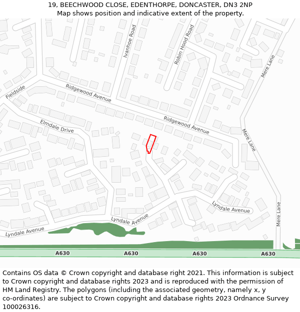 19, BEECHWOOD CLOSE, EDENTHORPE, DONCASTER, DN3 2NP: Location map and indicative extent of plot