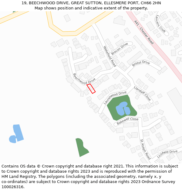 19, BEECHWOOD DRIVE, GREAT SUTTON, ELLESMERE PORT, CH66 2HN: Location map and indicative extent of plot