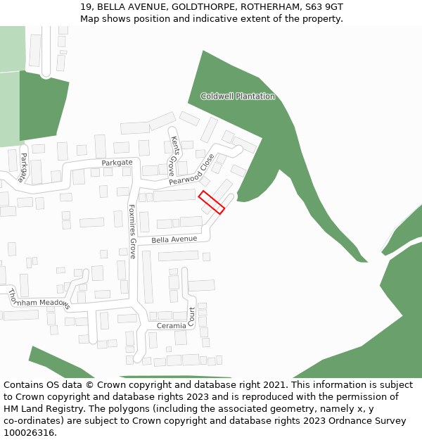 19, BELLA AVENUE, GOLDTHORPE, ROTHERHAM, S63 9GT: Location map and indicative extent of plot